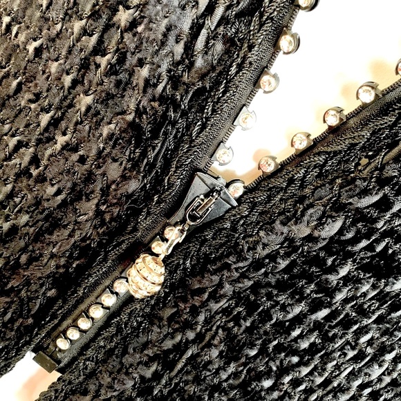ESTELLE GLACER black artisan chenille cardigan rhinestone embellishments. L - Picture 9 of 17